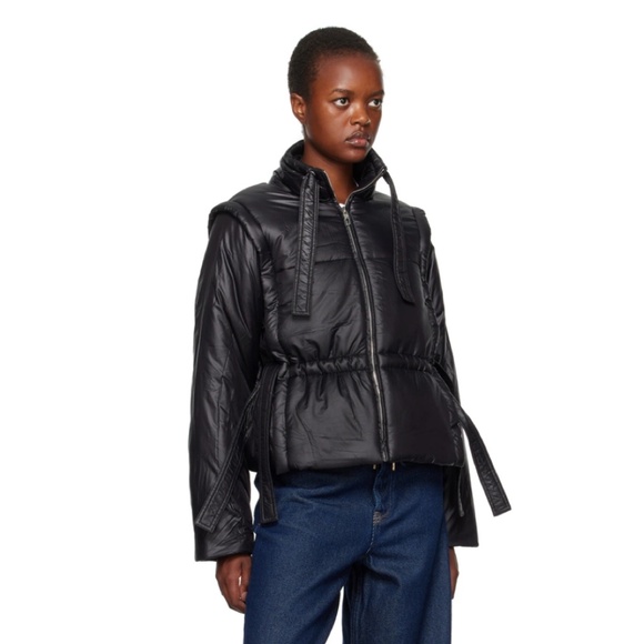 GANNI Black Cinch Waist Puffer Jacket - EU 42 - Picture 3 of 14